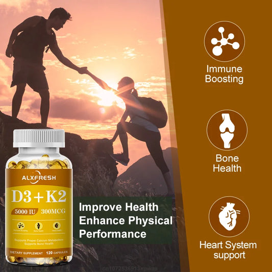 Alxfresh Vitamin D3 & K2 Capsules – Bone, Joint & Immune Support, Collagen & Skin Health