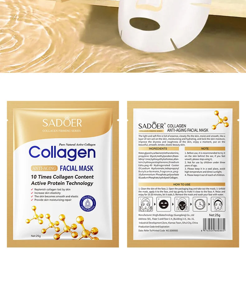 10PCS Collagen Anti-Wrinkle Facial Masks – Anti-Aging, Moisturizing & Firming Korean Skincare