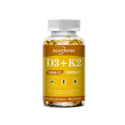 Alxfresh Vitamin D3 & K2 Capsules – Bone, Joint & Immune Support, Collagen & Skin Health
