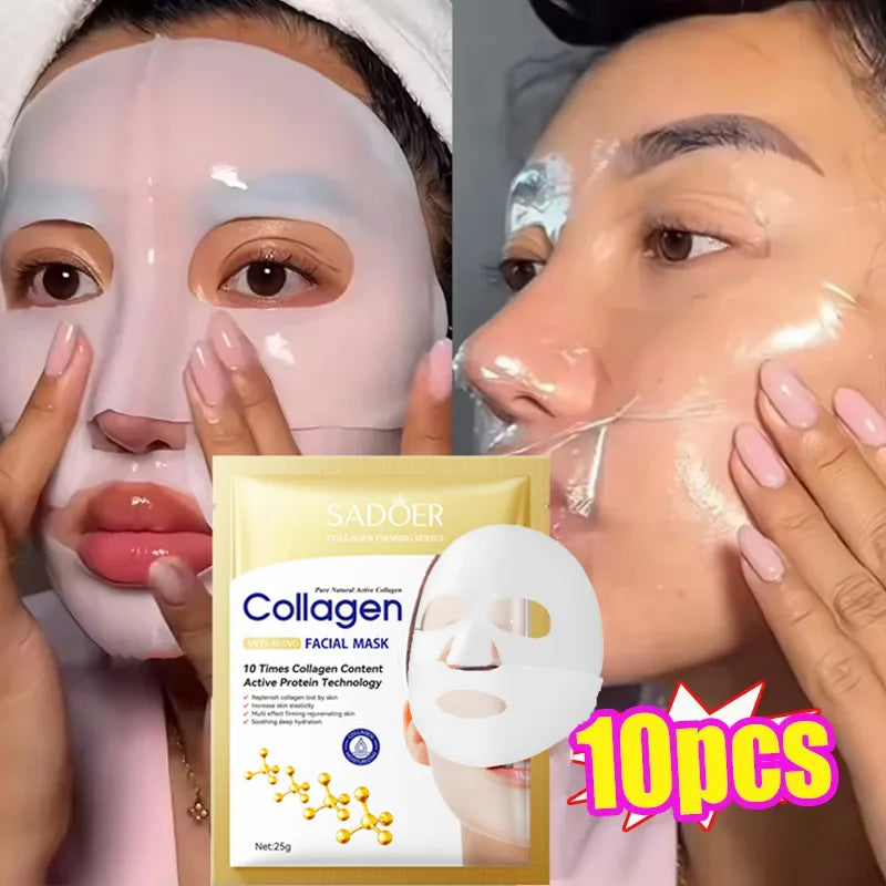 10PCS Collagen Anti-Wrinkle Facial Masks – Anti-Aging, Moisturizing & Firming Korean Skincare