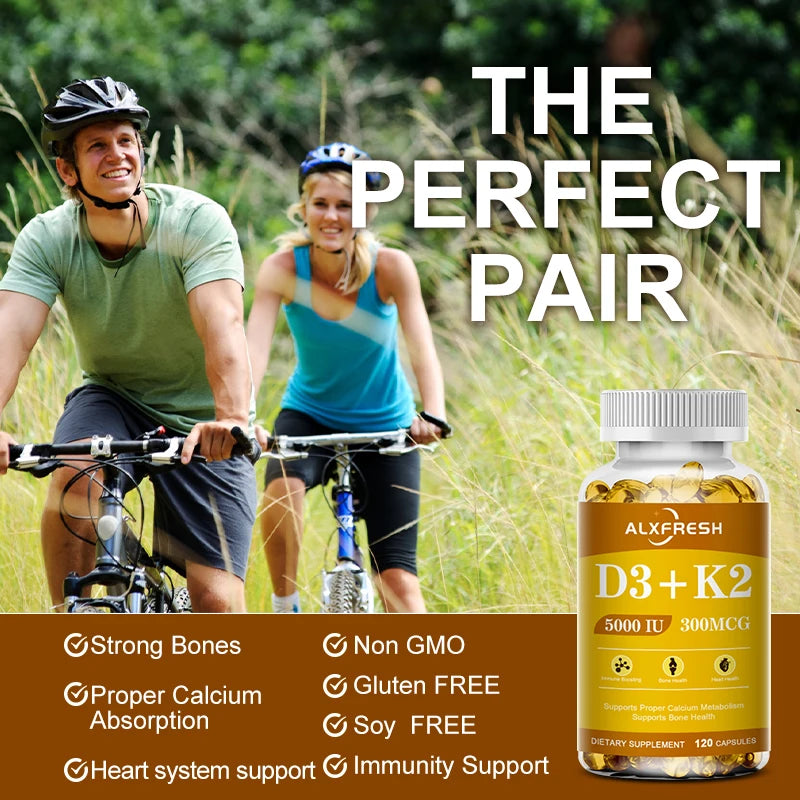 Alxfresh Vitamin D3 & K2 Capsules – Bone, Joint & Immune Support, Collagen & Skin Health