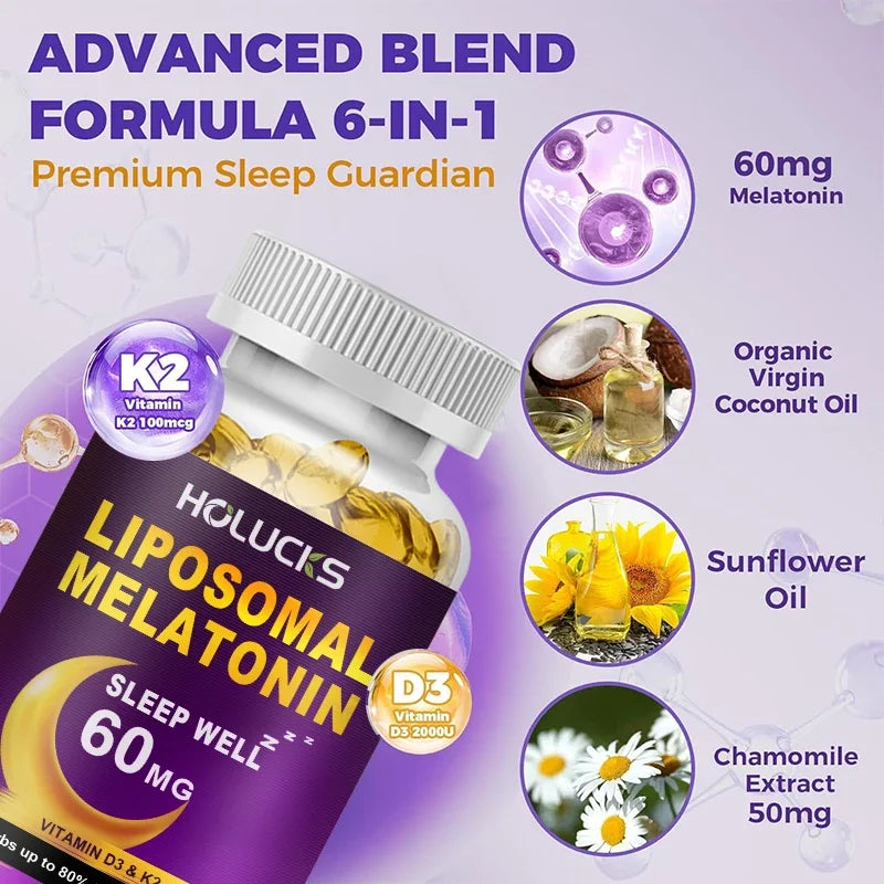 Melatonin 60mg with D3 & K2 + Chamomile – Sleep & Immune Support, 150 Softgels