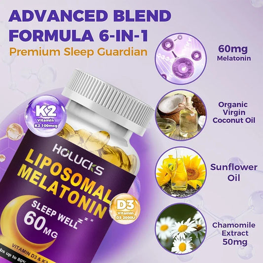 Melatonin 60mg with D3 & K2 + Chamomile – Sleep & Immune Support, 150 Softgels