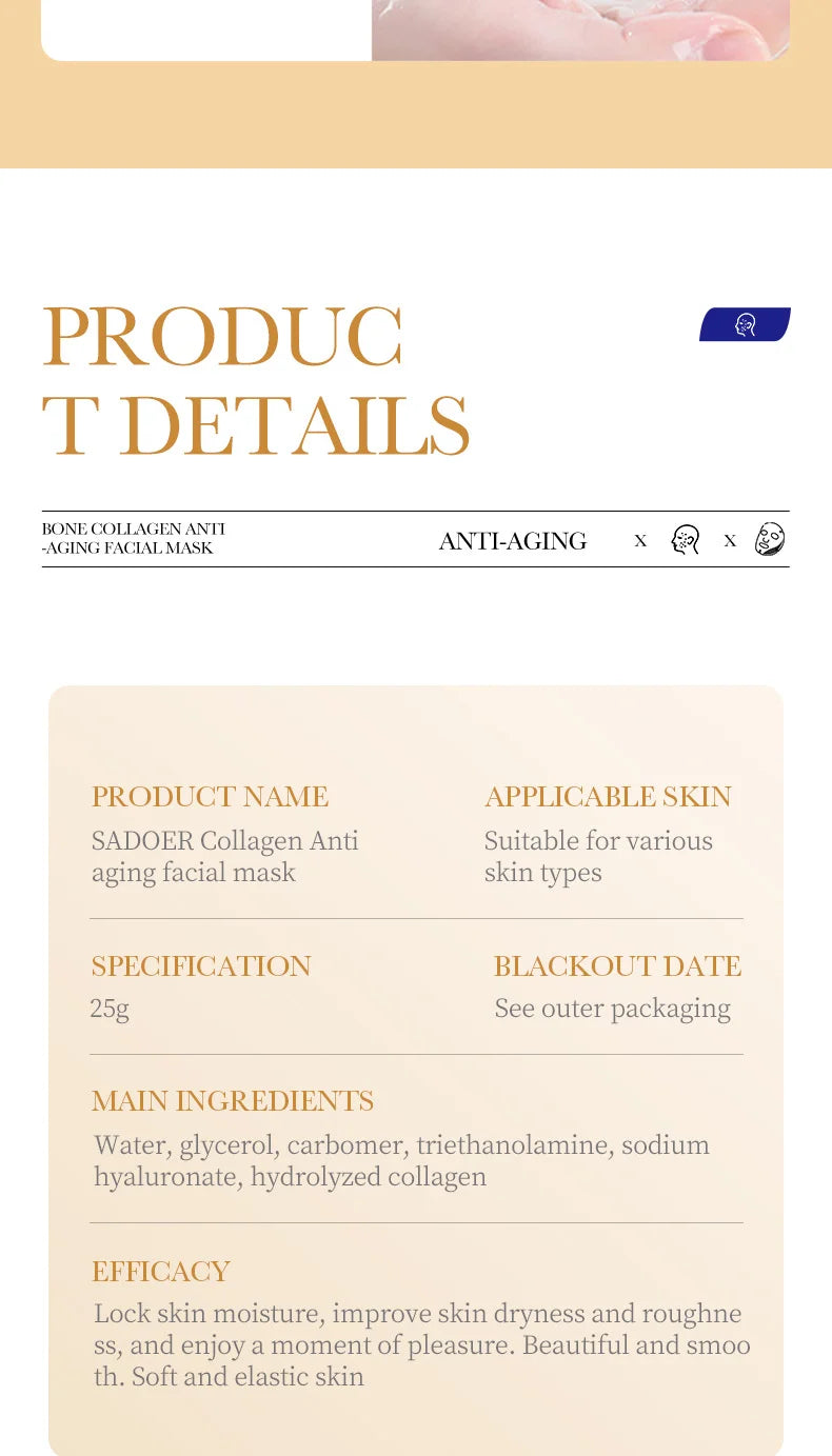 10PCS Collagen Anti-Wrinkle Facial Masks – Anti-Aging, Moisturizing & Firming Korean Skincare