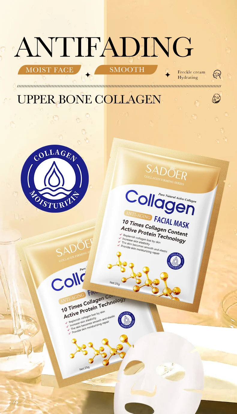 10PCS Collagen Anti-Wrinkle Facial Masks – Anti-Aging, Moisturizing & Firming Korean Skincare
