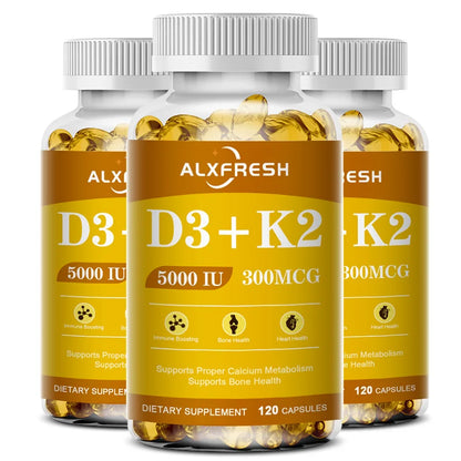 Alxfresh Vitamin D3 & K2 Capsules – Bone, Joint & Immune Support, Collagen & Skin Health