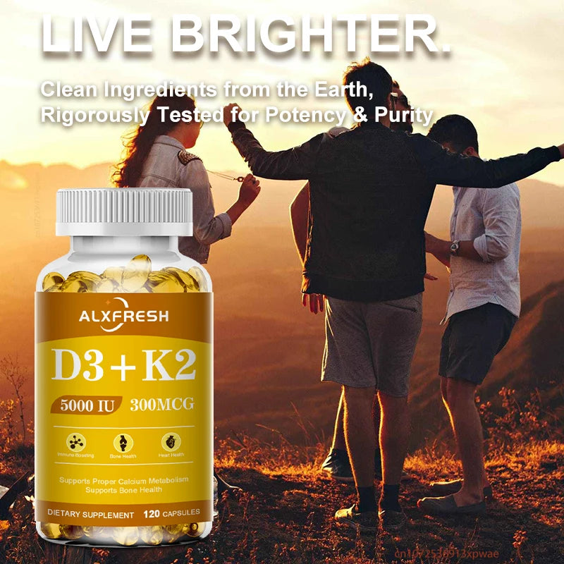 Alxfresh Vitamin D3 & K2 Capsules – Bone, Joint & Immune Support, Collagen & Skin Health