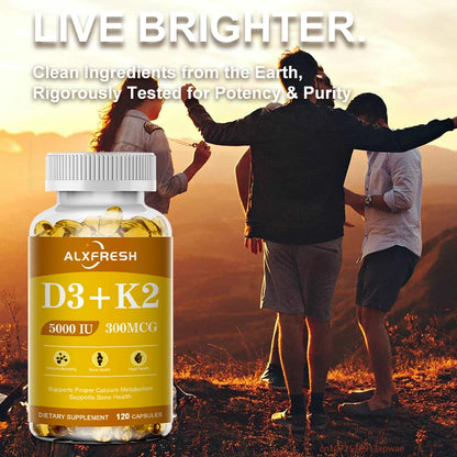 Alxfresh Vitamin D3 & K2 Capsules – Bone, Joint & Immune Support, Collagen & Skin Health