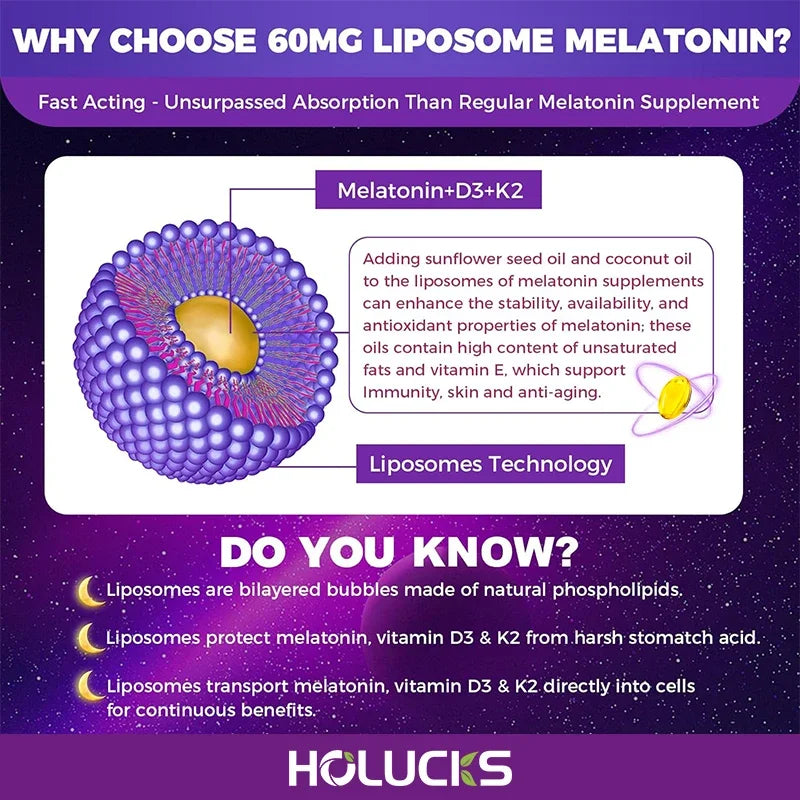 Melatonin 60mg with D3 & K2 + Chamomile – Sleep & Immune Support, 150 Softgels
