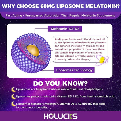 Melatonin 60mg with D3 & K2 + Chamomile – Sleep & Immune Support, 150 Softgels