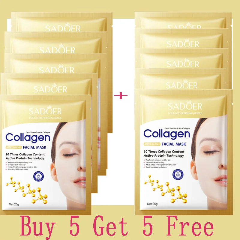10PCS Collagen Anti-Wrinkle Facial Masks – Anti-Aging, Moisturizing & Firming Korean Skincare
